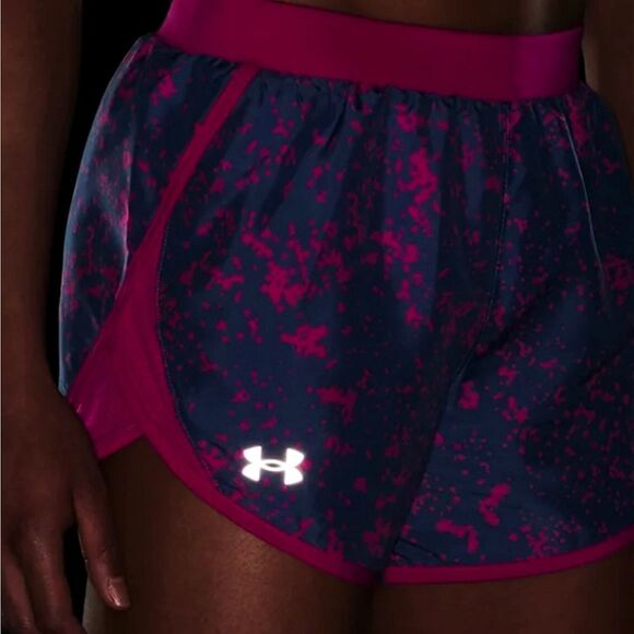UNDER ARMOR Fly-By Printed Shorts, Sz S, Inseam 3", Loose, Purple/Pink - Picture 11 of 12